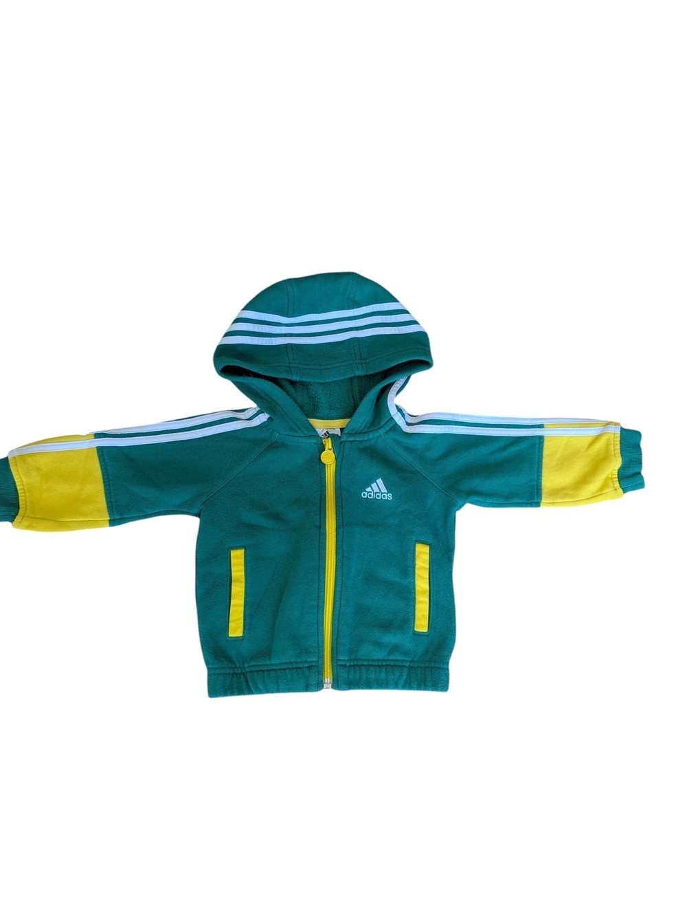 Baby Boy adidas Green & Yellow Hooded Zip Sweatshirt- Size 6-9 Months
